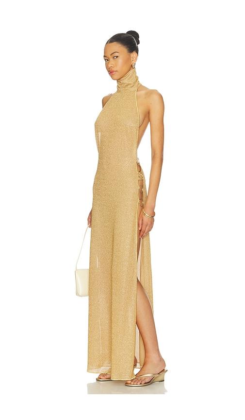 oseree lumiere ring turtleneck dress in metallic gold. - size l (also in m)