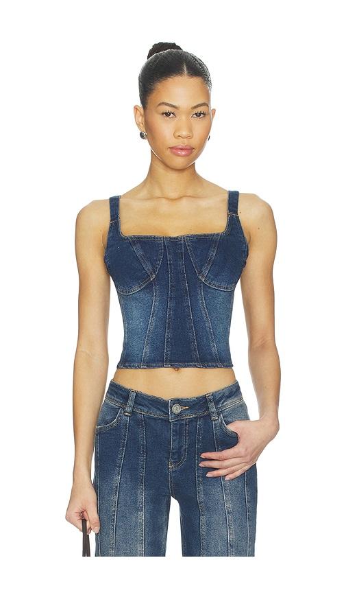 ow collection devin denim top in denim-dark. - size l (also in m, s, xs)
