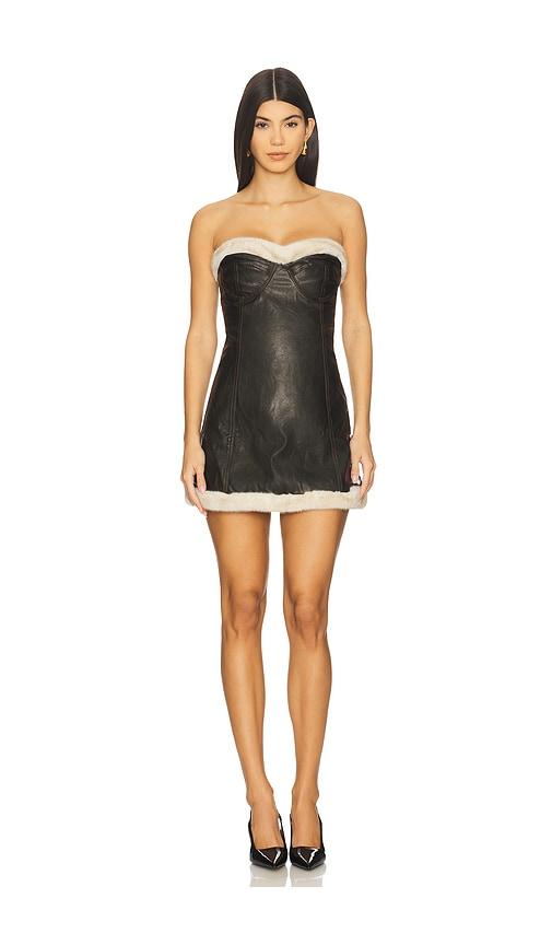 ow collection kendra mini dress with faux fur trim in black. - size m (also in xs, s)