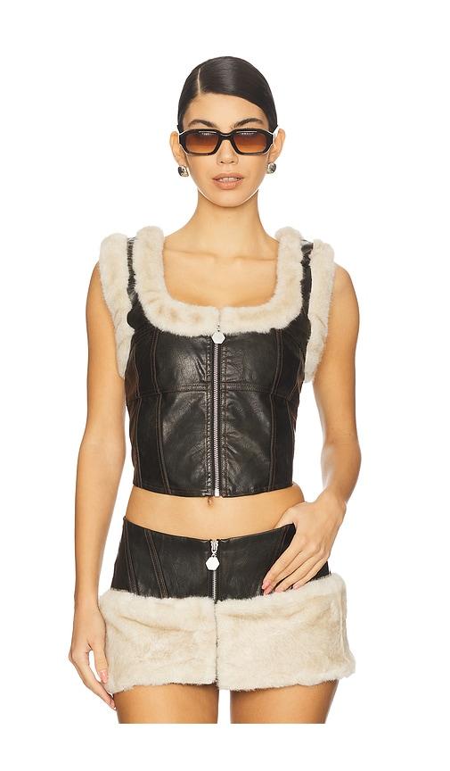 ow collection kendra top with faux fur trim in black. - size m (also in s)