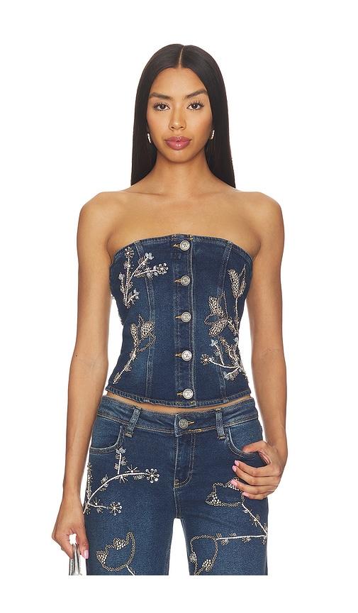ow collection nova embellished denim top in blue. - size m (also in s, xs)