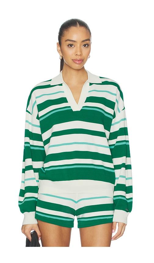 p.e nation retreat stripe collar knit pullover in green. - size l (also in xs, m, xl)
