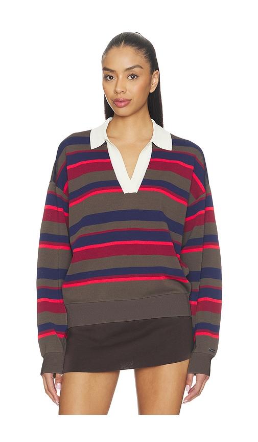 p.e nation retreat stripe collar knit pullover in red. - size l (also in m, s, xl, xs)