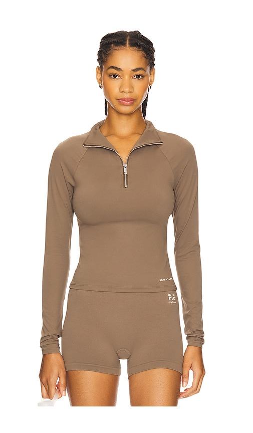 p.e nation routine quarter zip long sleeve top in taupe. - size l (also in xs)