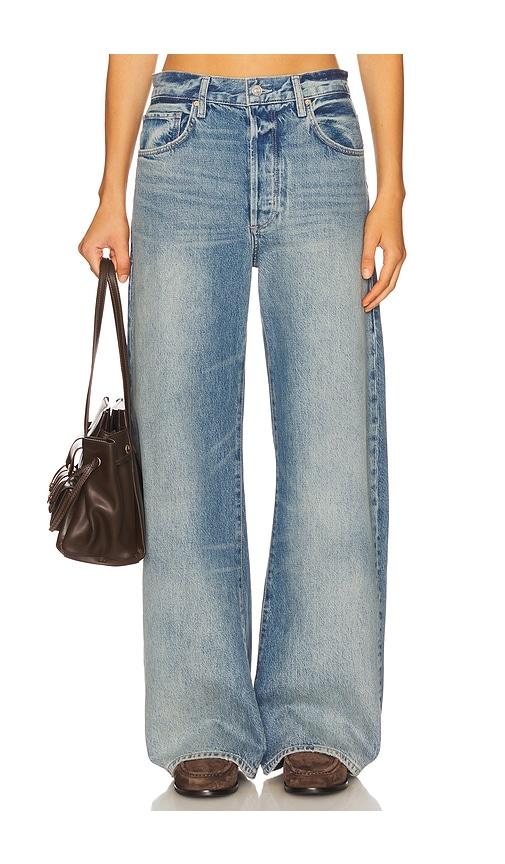 paige arellia barrel leg jeans with covered buttonfly in blue. - size 29 (also in 30)