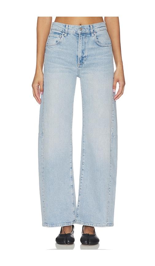 paige arellia skimmer barrel jeans in blue. - size 23 (also in 24, 25, 26, 27, 28, 29, 30, 31, 32, 33)