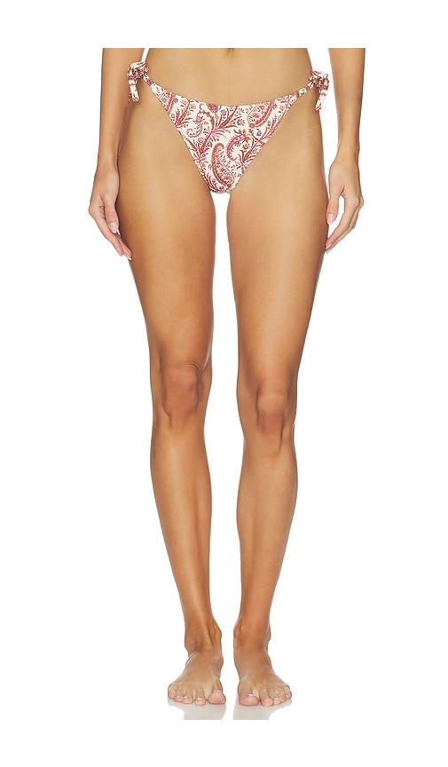 paige camille side tie brief bikini bottoms in cream,burgundy. - size l (also in xs, s, m)