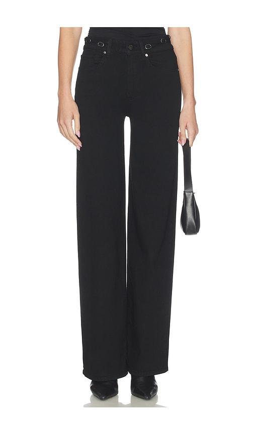 paige sasha jeans with waistband buckles in black. - size 25 (also in 27, 29, 30, 32, 33, 34)