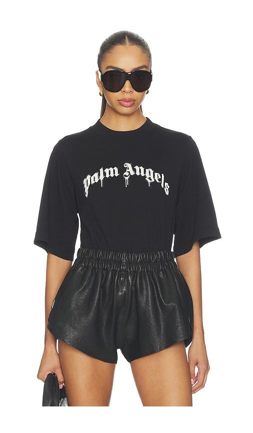 palm angels curved logo boxy tee in black. - size m (also in s, xs)