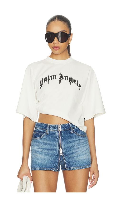 palm angels curved logo boxy tee in white. - size s (also in xs)