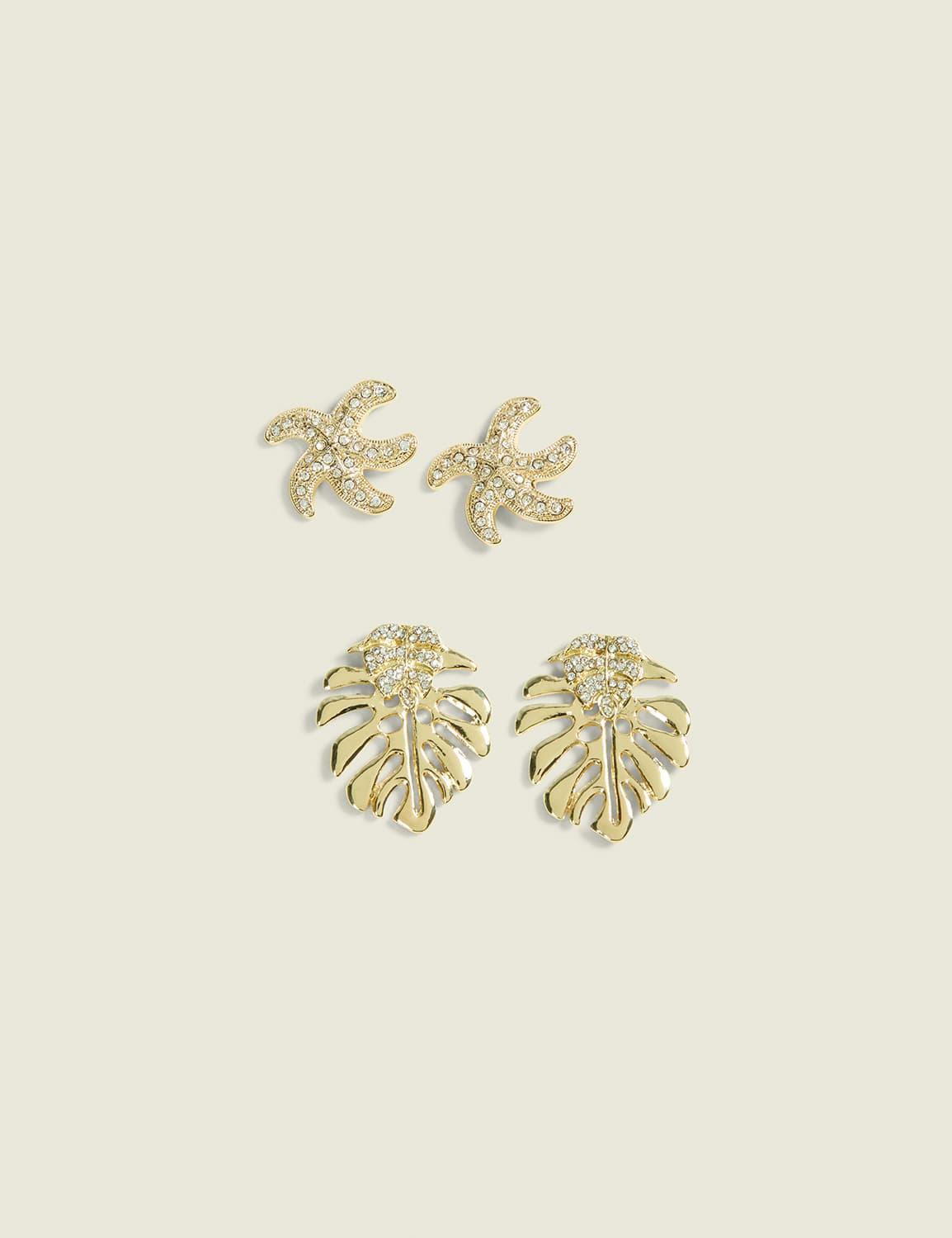 palm leaf & starfish earrings 2-pack