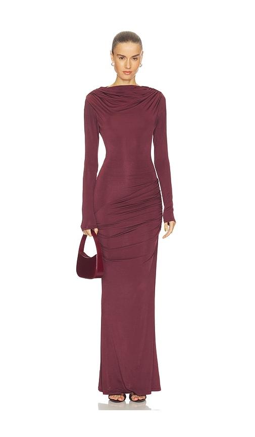 paris georgia draped jersey dress in burgundy. - size l (also in xs, s, m)