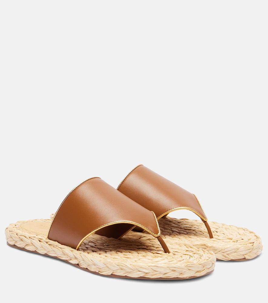 paris texas amalfi leather-trimmed espadrille slides