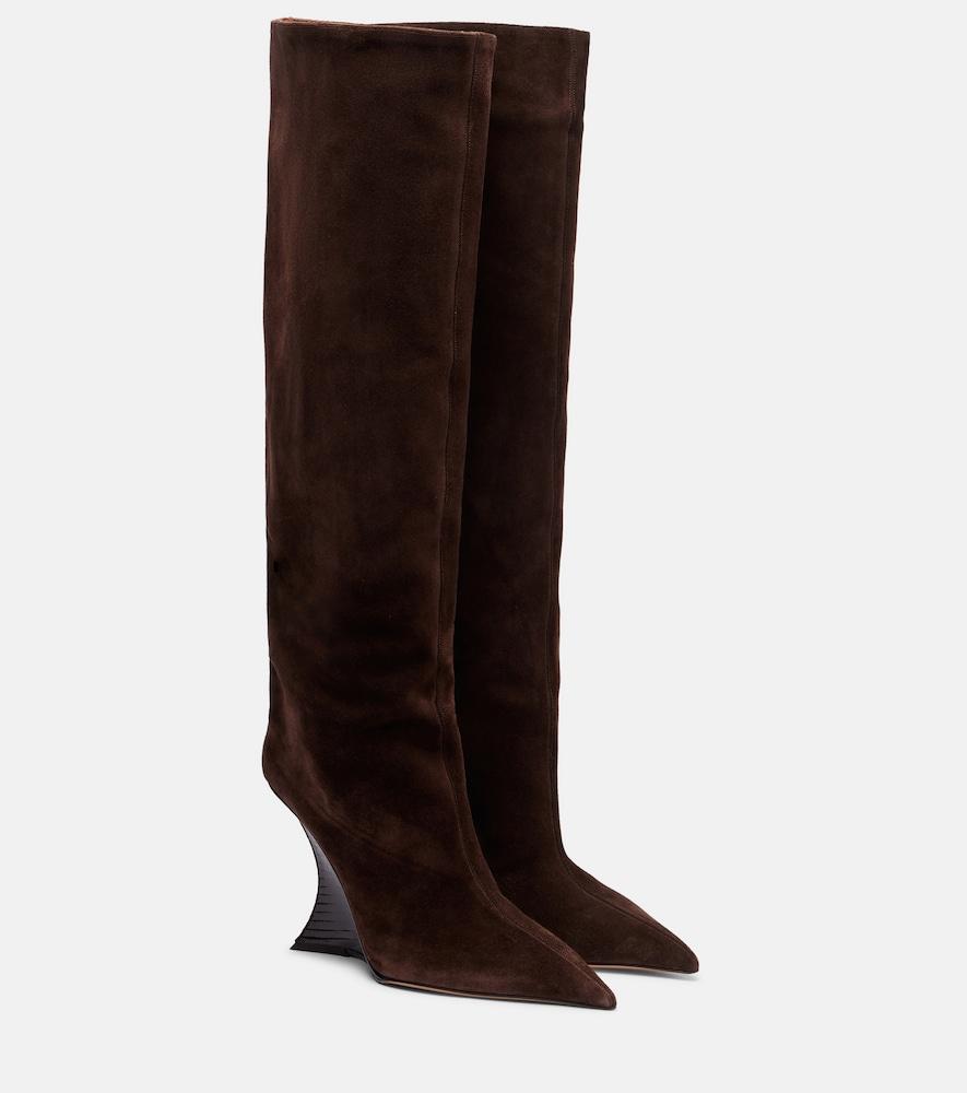 paris texas nina suede knee-high wedge boots