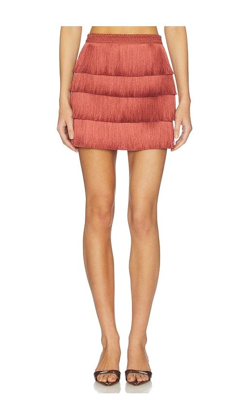 patbo amethyst fringe skirt in rust. - size 0 (also in 2, 10)
