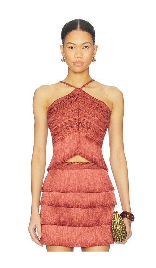 patbo amethyst fringe top in rust. - size 10 (also in 2)