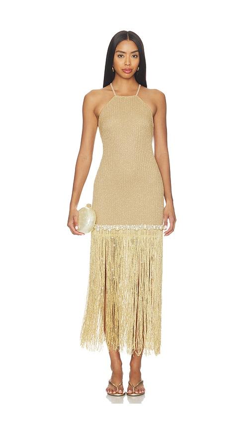 patbo aurea crochet midi dress in metallic gold. - size 12 (also in 2, 4, 6, 8)