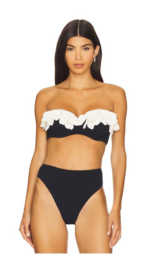 patbo breeze jacquard flower applique bikini top in black. - size m (also in xs)