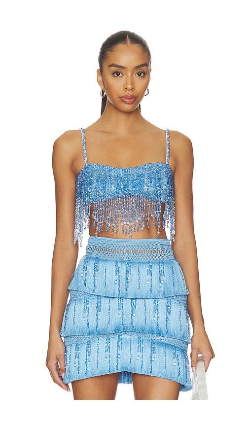 patbo clara fringe top in blue. - size 10 (also in 6, 8, 12)