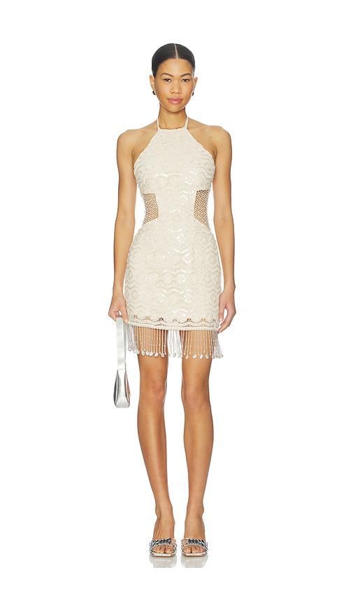 patbo crochet bloom halterneck mini dress in beige. - size 10 (also in 2, 4, 6, 8)
