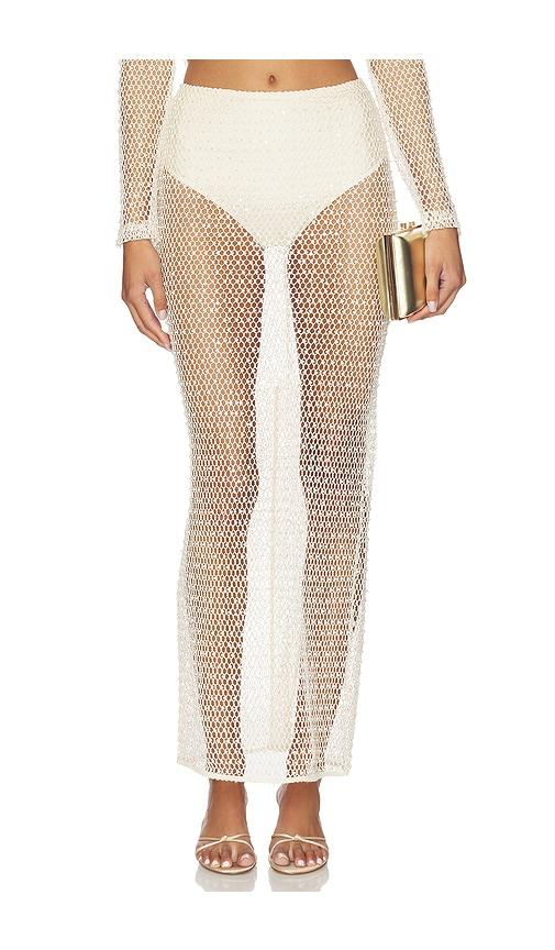 patbo crochet bloom skirt in beige. - size 0 (also in 10, 8)