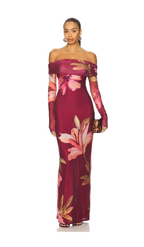 patbo delicata tulle maxi dress in burgundy. - size 0 (also in 2, 4, 6)