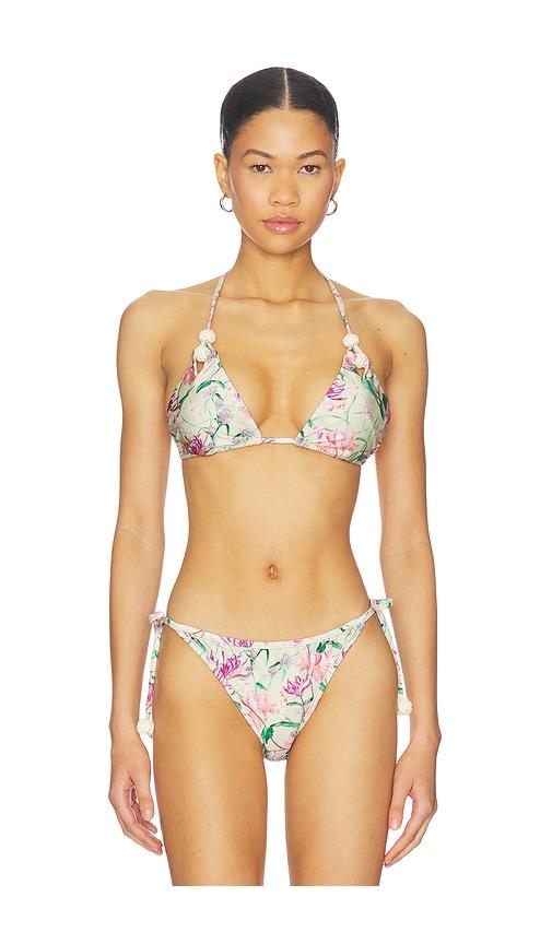 patbo honey flower lace triangle bikini top in green,purple. - size m (also in s)