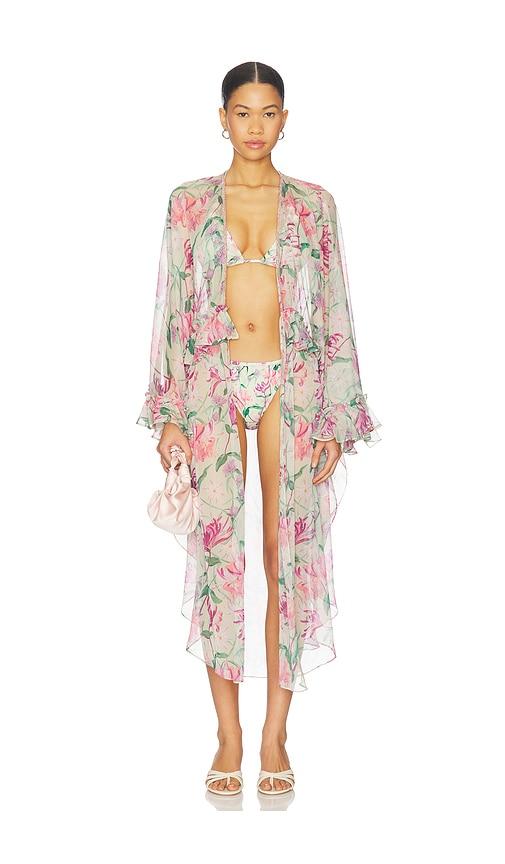 patbo honey flower long robe cover up in green. - size l (also in m)