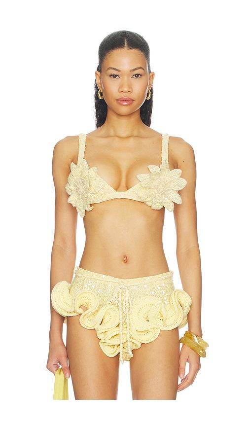 patbo iara crochet embroidered bra top in yellow. - size 0 (also in 4, 6, 8)