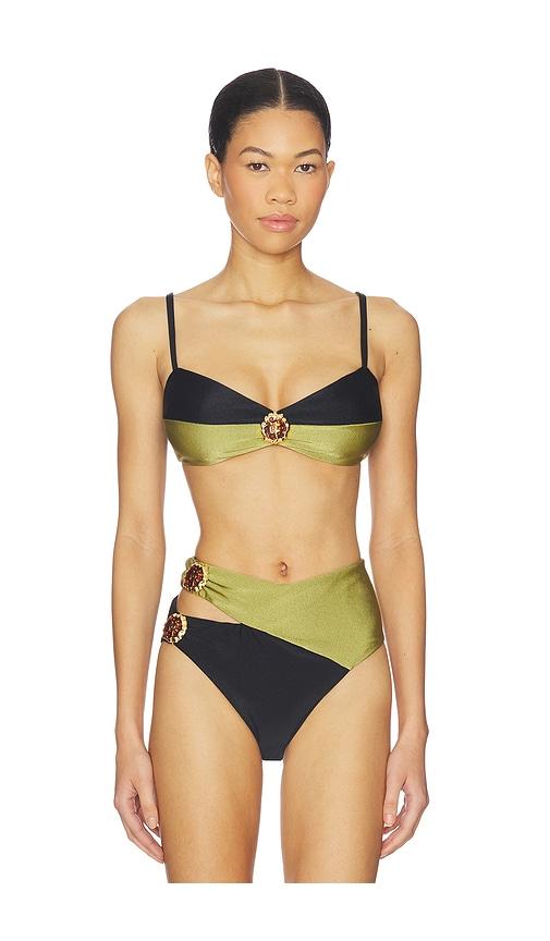 patbo jade underwire bikini top in olive,black. - size m (also in xs)