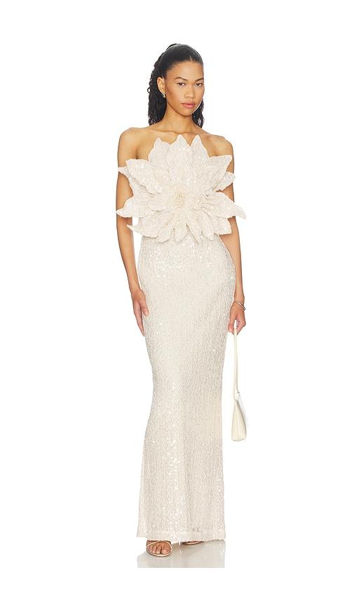 patbo lara crochet flower maxi dress in beige. - size 0 (also in 2, 4, 8, 10)