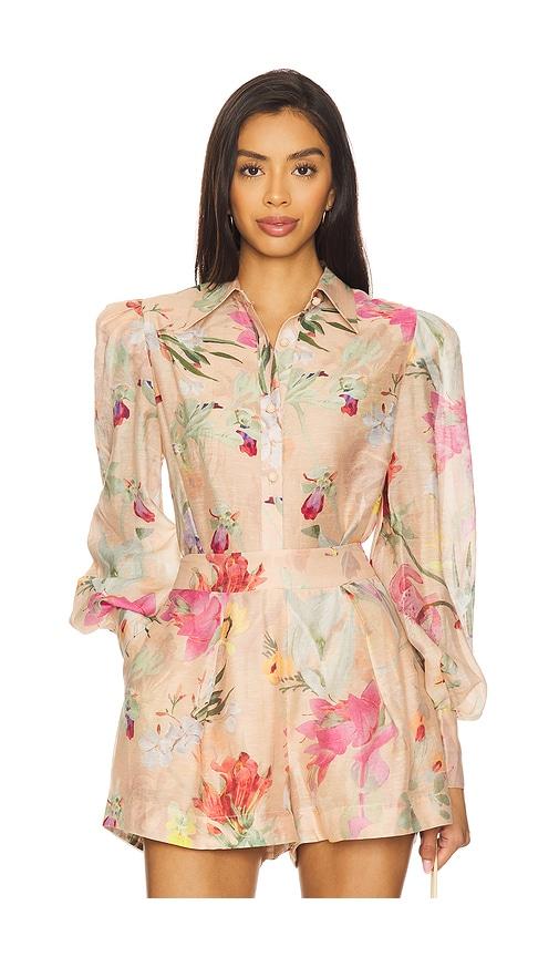 patbo lily flower shirt in peach. - size 2 (also in 6, 8)