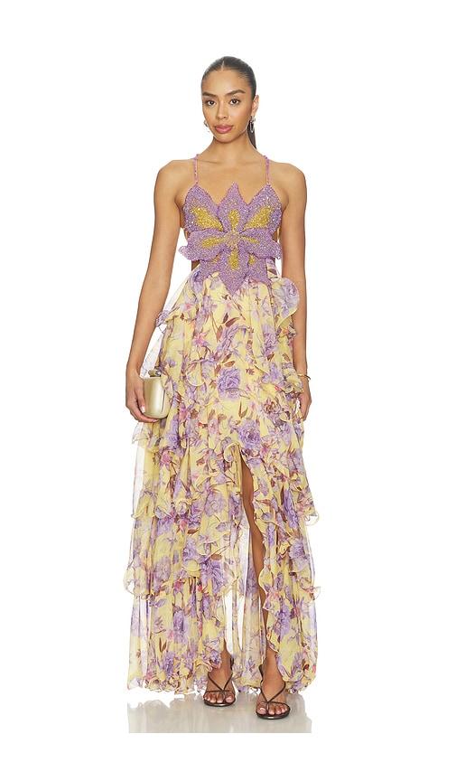 patbo peony butterfly maxi dress in yellow. - size 4 (also in 6)