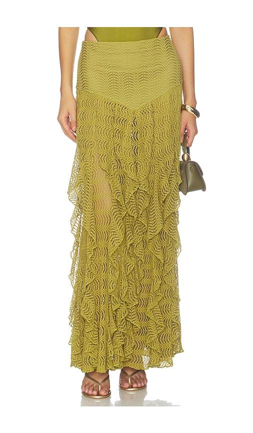 patbo petal sheen mesh maxi skirt in green. - size l (also in xs, s, m)