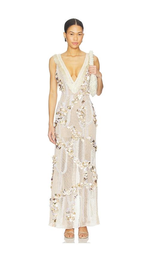 patbo seashell embroidery gown in beige. - size 0 (also in 2)