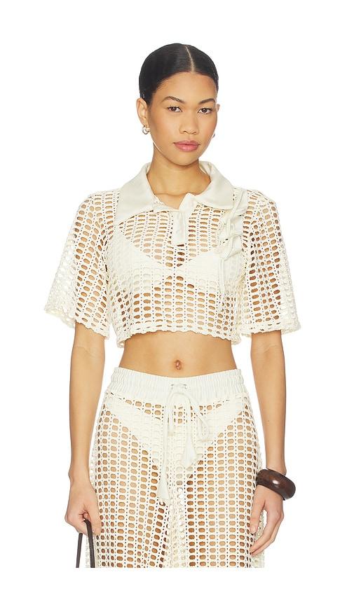 patbo selene mesh shirt in cream. - size m (also in s, xs)