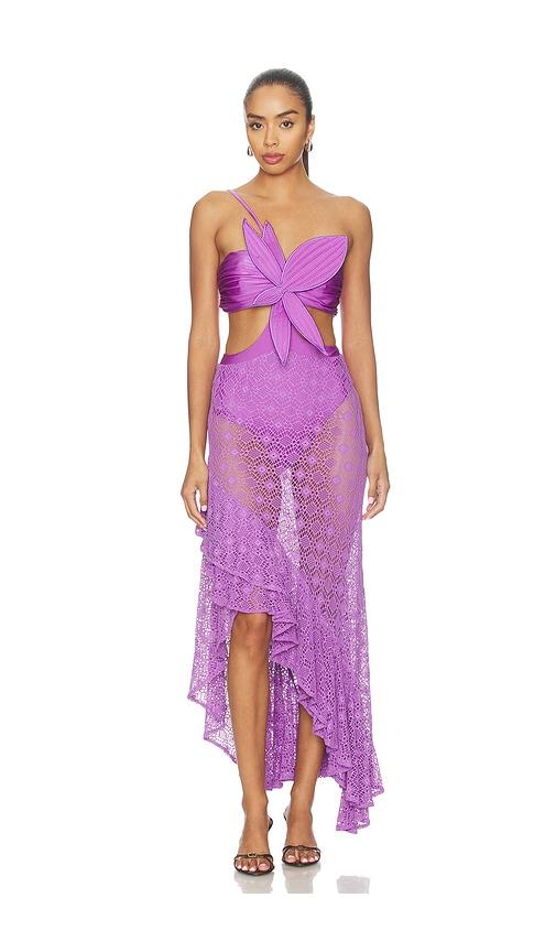 patbo sirena mesh flower maxi dress in lavender. - size l (also in xs)