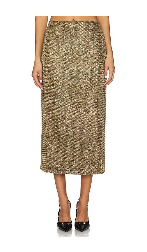 patbo weave midi skirt in metallic gold. - size 0 (also in 2)