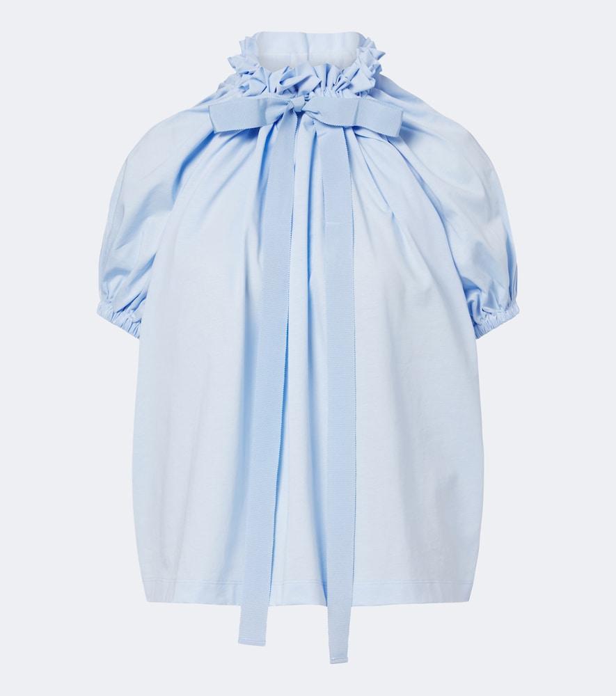 patou bow-detail gathered cotton jersey top