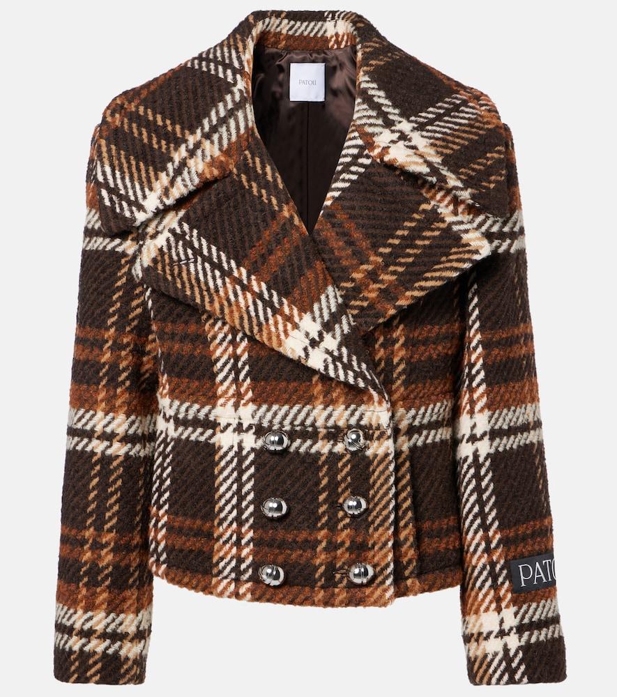 patou checked double-breasted wool-blend jacket