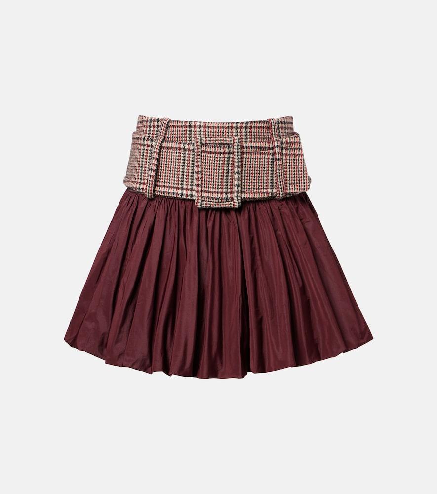 patou checked ruched virgin wool miniskirt