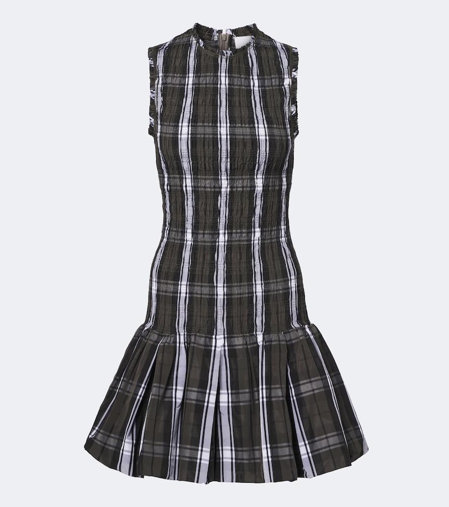 patou checked shirred minidress