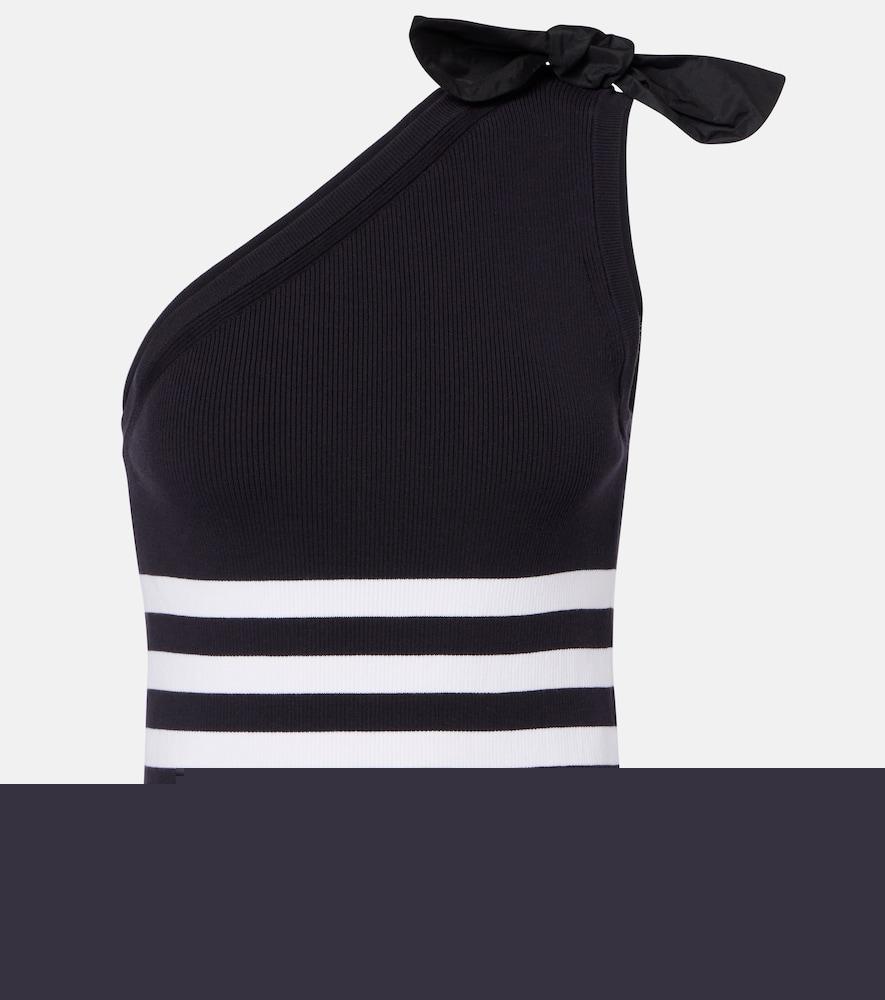 patou striped one-shoulder cotton-blend top