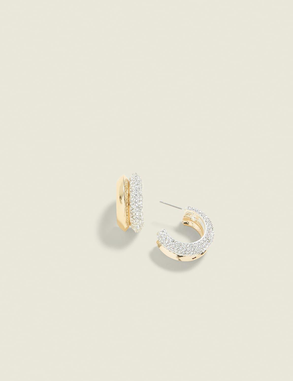 pave & goldtone hoop earrings