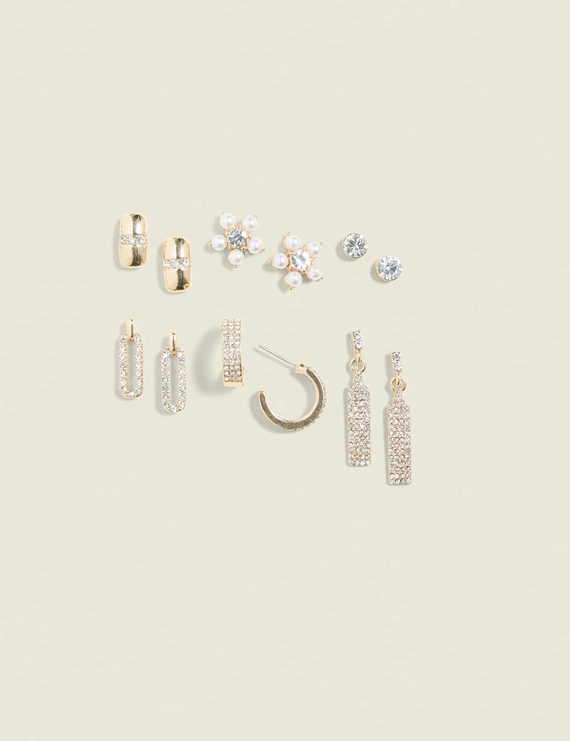 pave & pearlized earring 6-pack