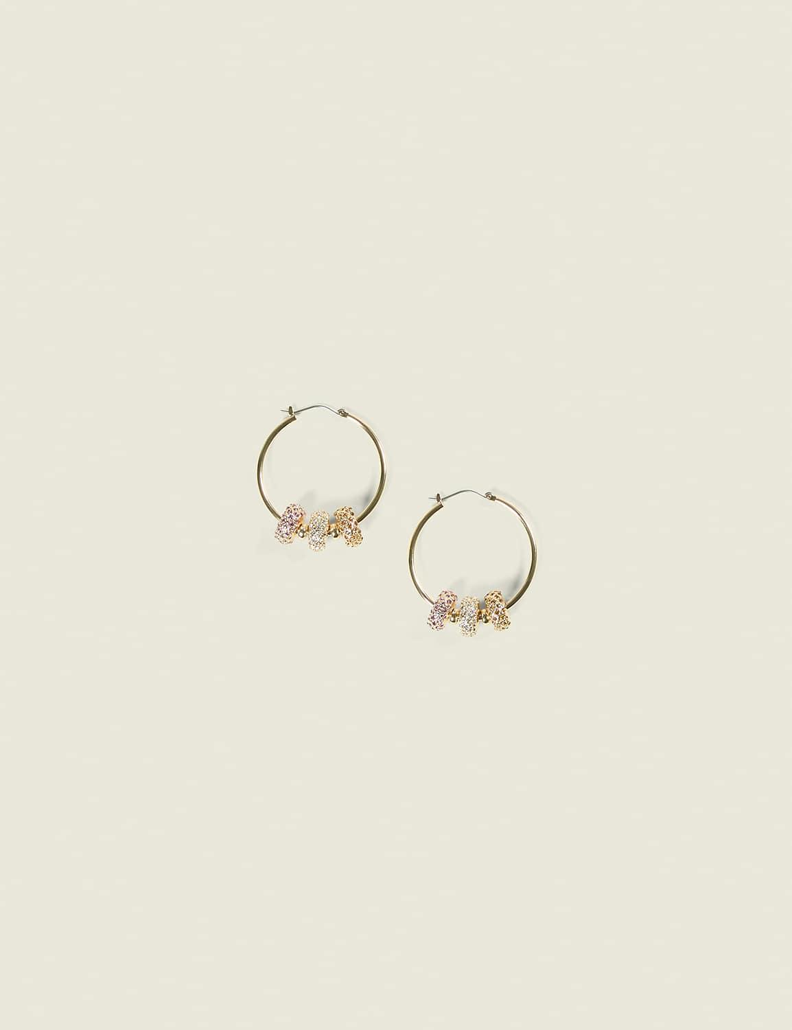 pave circle charm hoop earrings