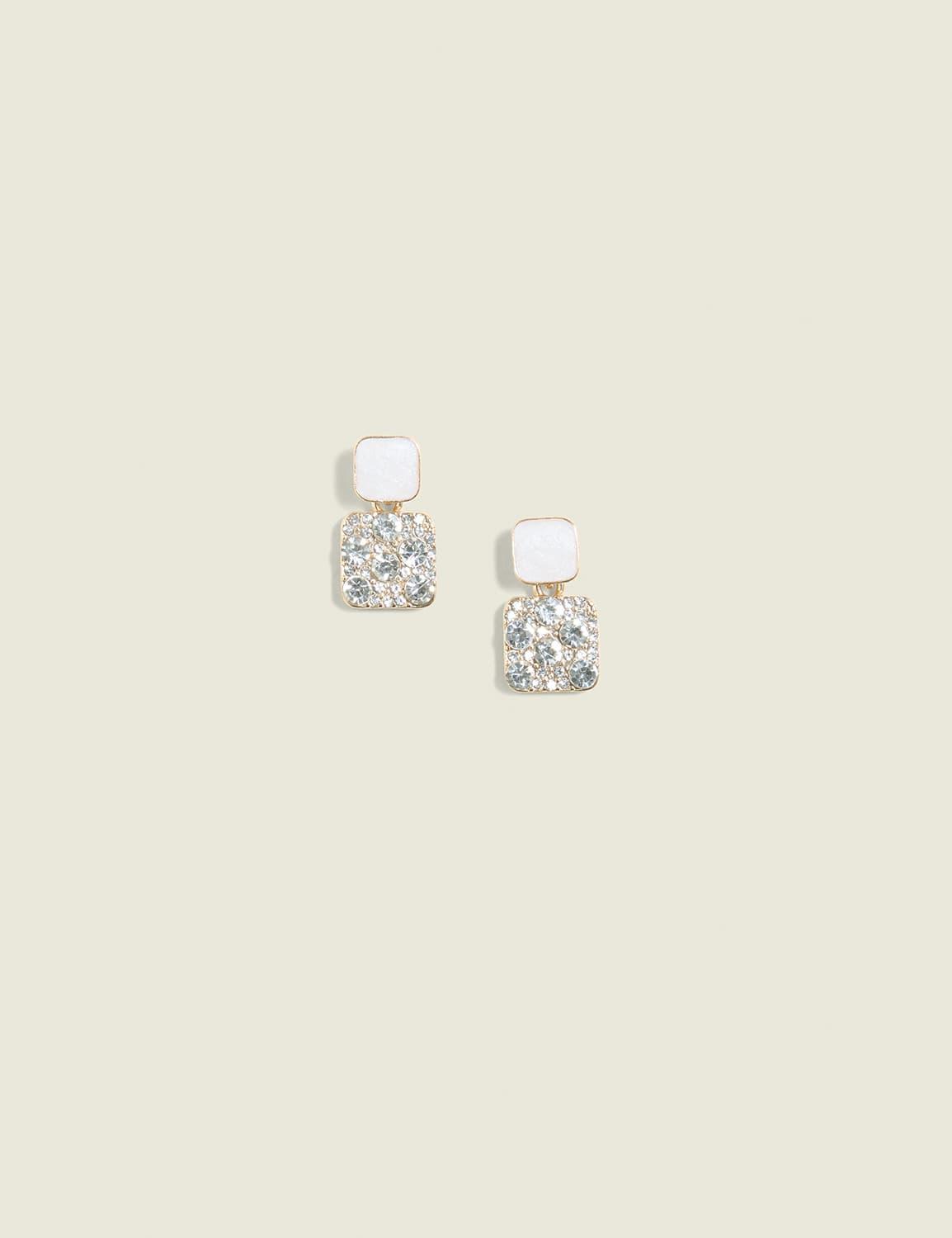 pave double-square drop earrings