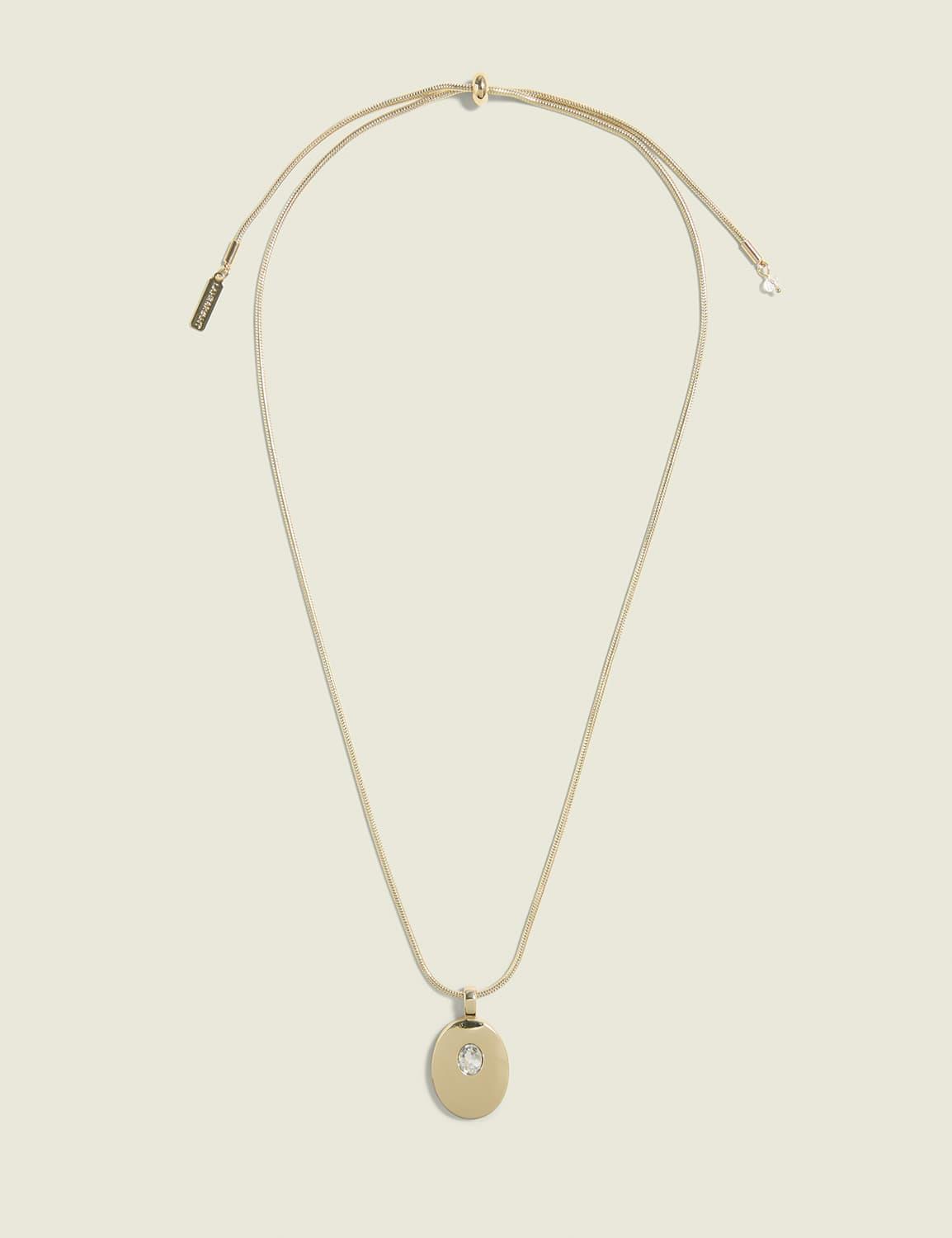 pave oval pendant pull tie necklace