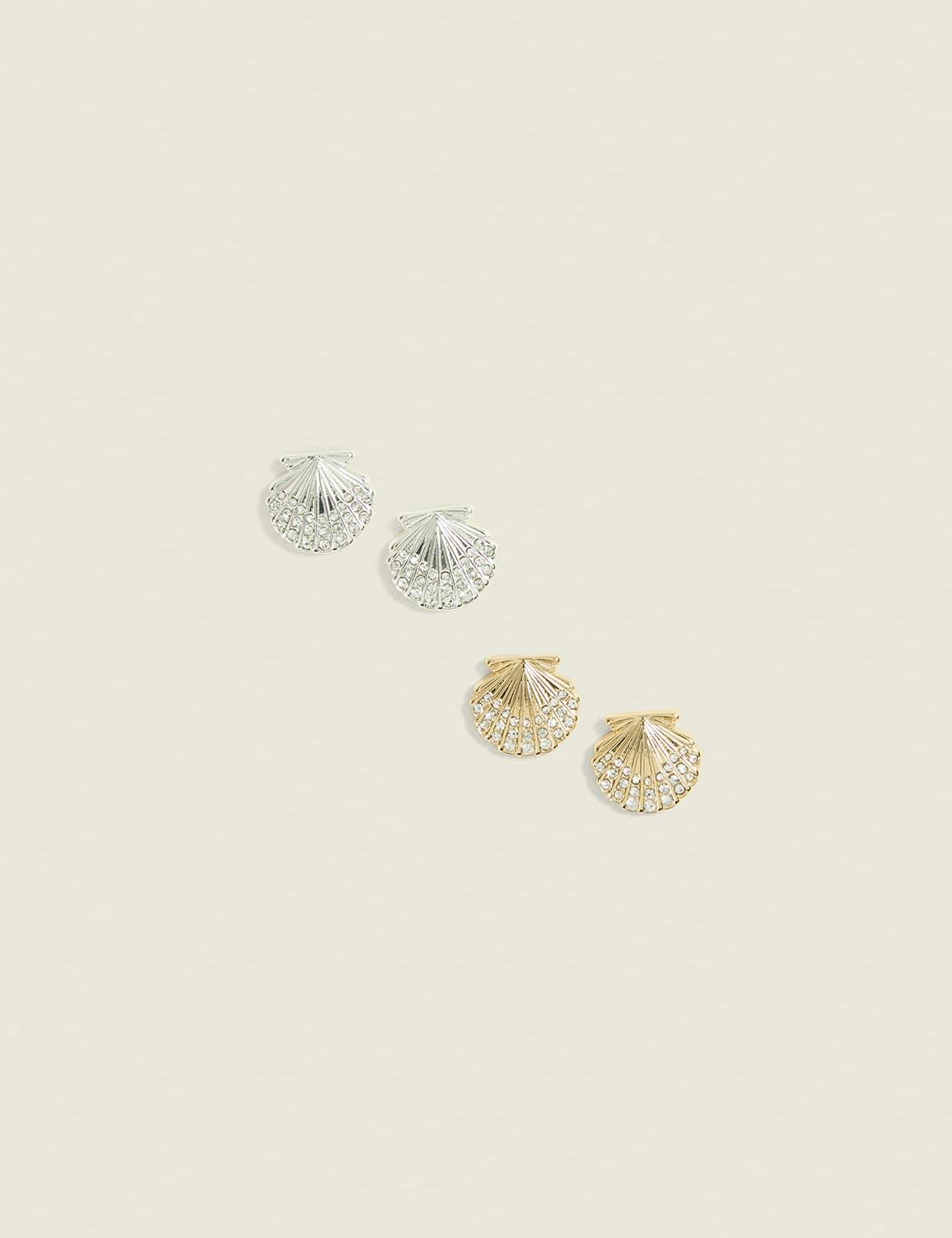 pave seashell earrings 2-pack