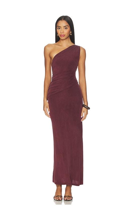 peachy den amelia one shoulder maxi dress in chocolate. - size m (also in xs, s)